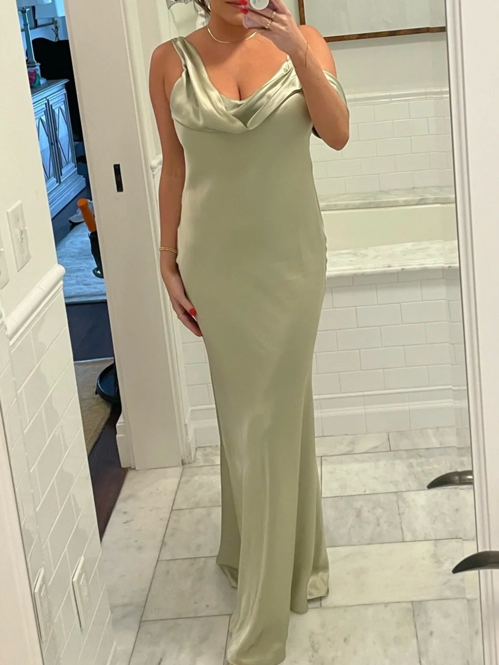 Reformation Ronda Silk Gown in Dried Herbs - Sage Green size 10 - Picture 3 of 8